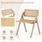 Costway Foldable Dining Chairs Set of 2/4 with Woven Rattan Backrest & Seat Rubber Wood Frame Natural